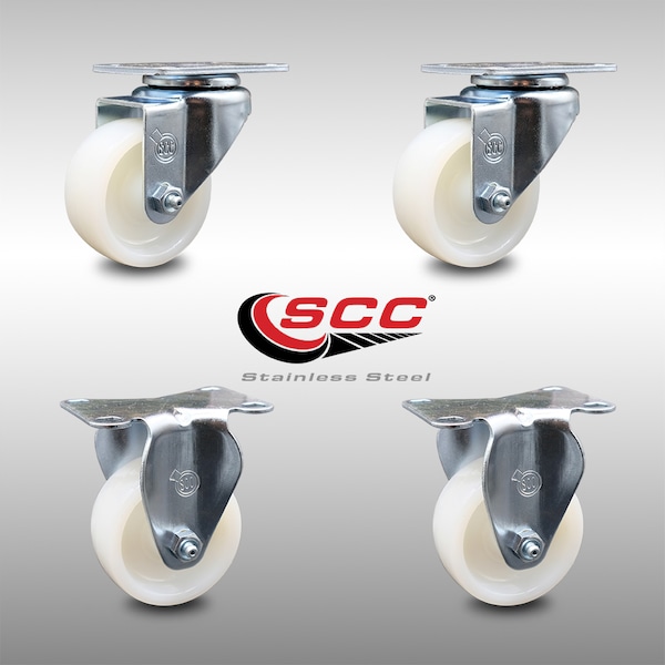 Service Caster 3 Inch SS Nylon Wheel Swivel Top Plate Caster Set with 2 Rigid SCC-SS20S314-NYS-2-R-2 - main
